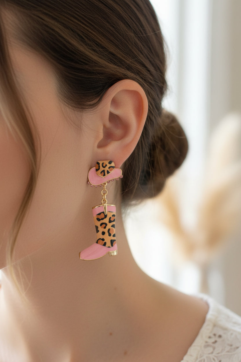 Pink hat and boots earrings