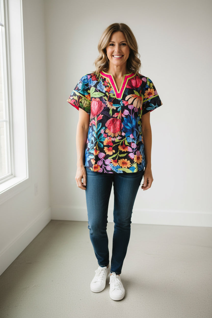 Black Floral Top