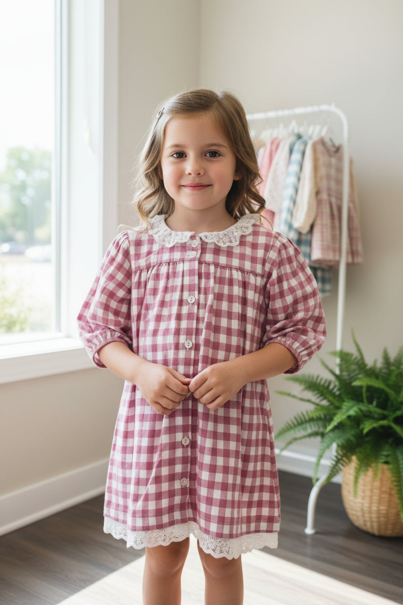 Maroon Checkered Dress