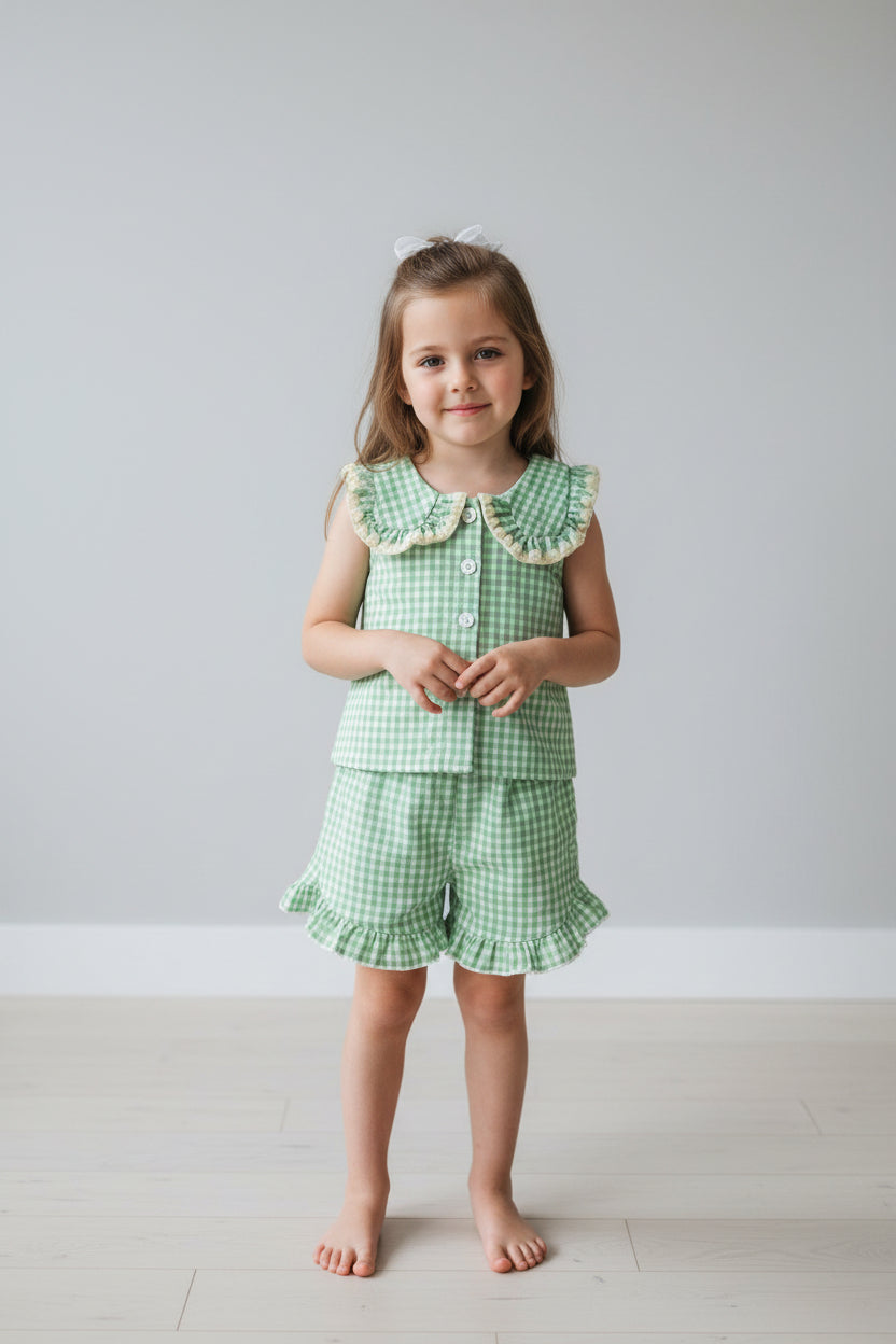 Green checked short set