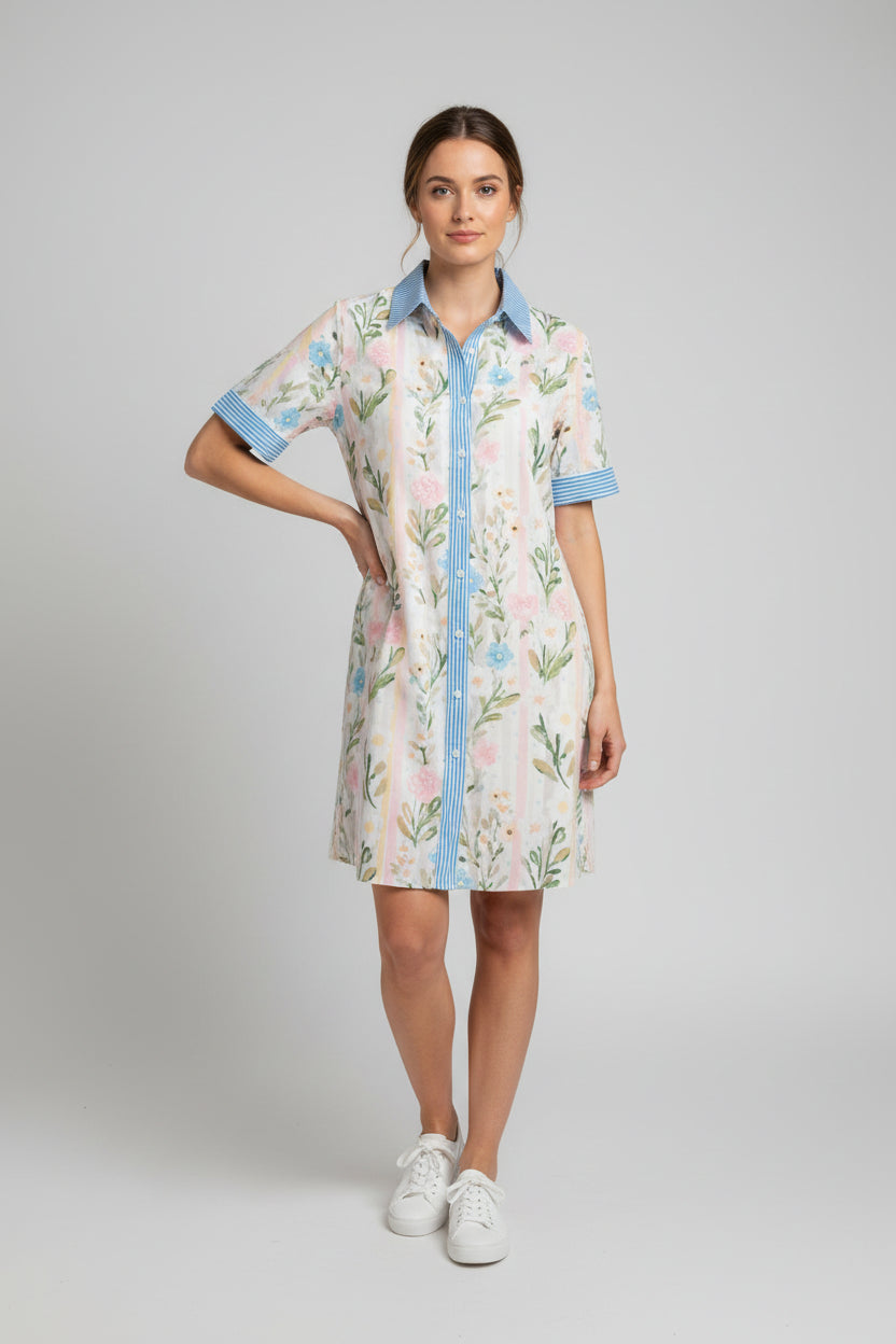 Blue Stripe Flower Dress