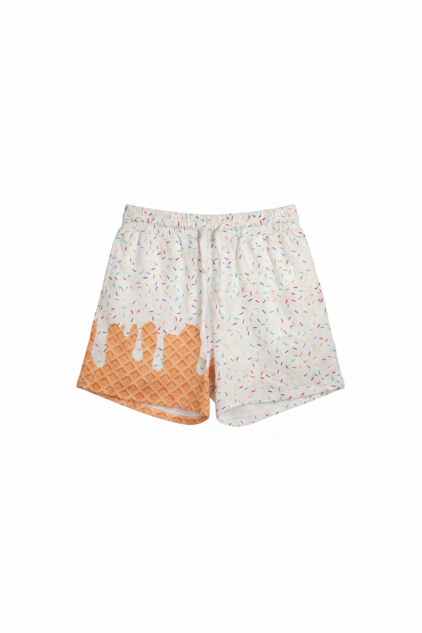 White Ice Cream Drip Shorts
