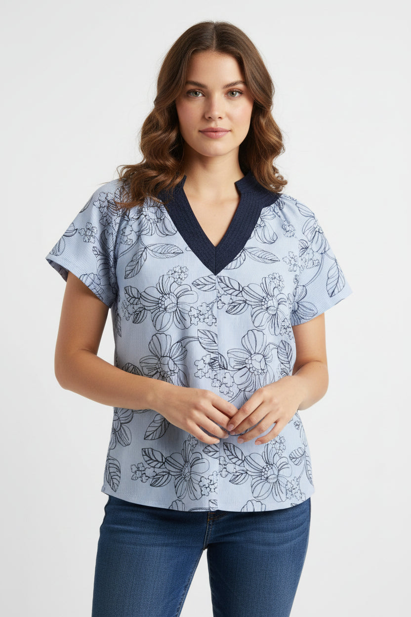 Navy Floral Top